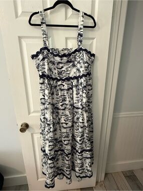 Torrid Belle Isle White & Navy Tropical Print Sundress size 1
